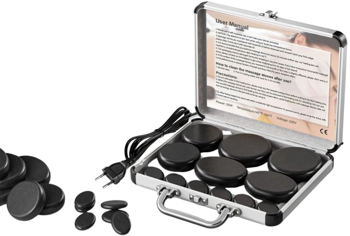 G&G hot stone massage set - Hotstones - Professionele massage set - Wellness - Elektrische verwarming - 12 stuks - Basaltstenen