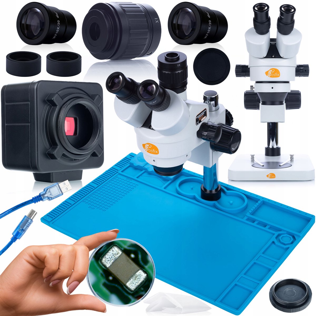 Rosfix Trinoculaire Microscoop MSMP-T-PS1 - Microscoopcamera 5MP - Antistatische Silikonmat