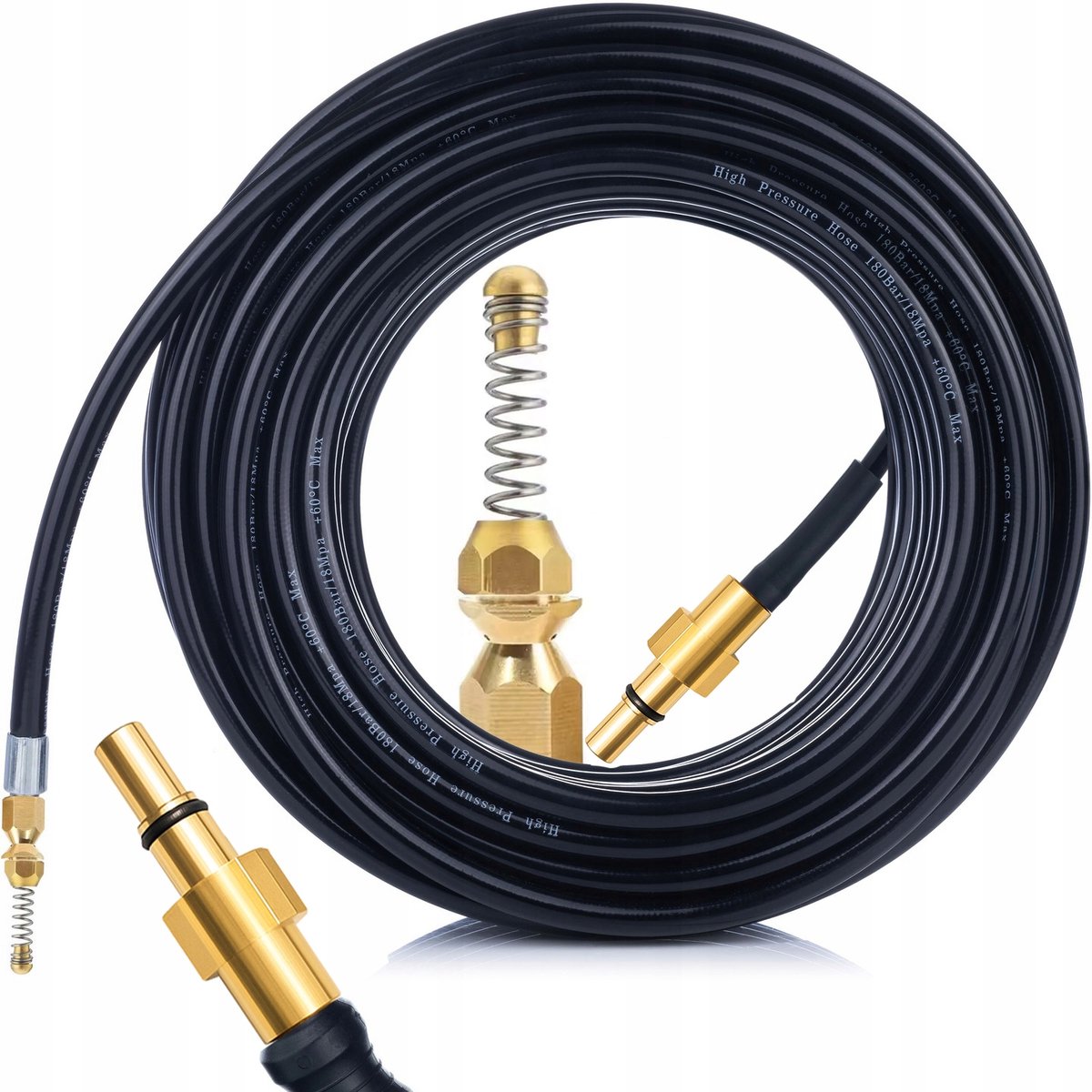 Rosfix Hogedrukslang Vervanging - Messing Spuitmond Veer 1/4"" - 30 m, 60°C - Geschikt voor Black&Decker, MacAllister