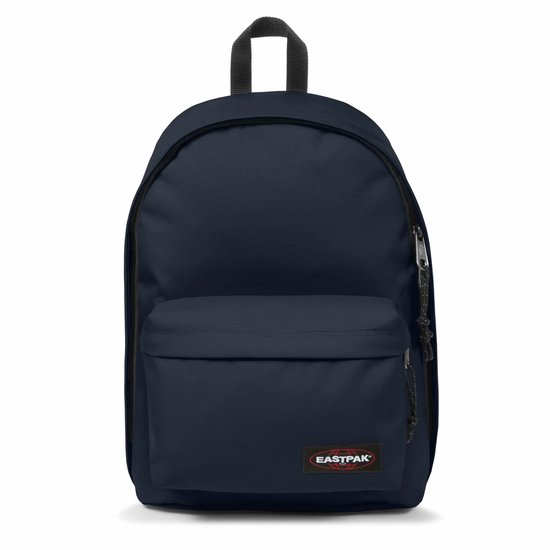 Navy Eastpak Out of Office rugzak met ritssluiting, voorvak en Eastpak logo.