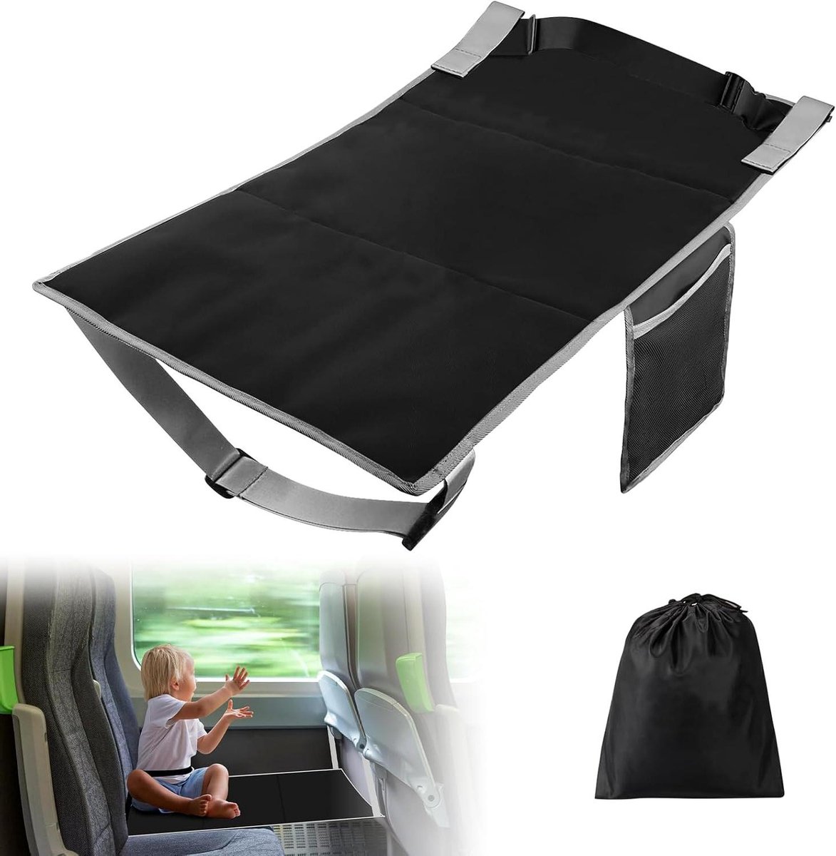 Vliegtuig Stoelverlenging - Voetsteun Kinderen - Comfortabel Reizen - Eenvoudige Installatie - 79 x 44 cm - Zwart