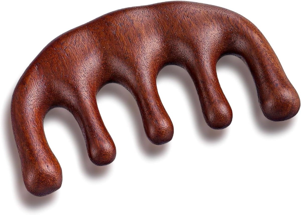 Houten Massagekam - Sandelhout Kam - Hoofdhuid Massage - Gladde Randen - 9.5 x 5.4 cm - Donkerbruin