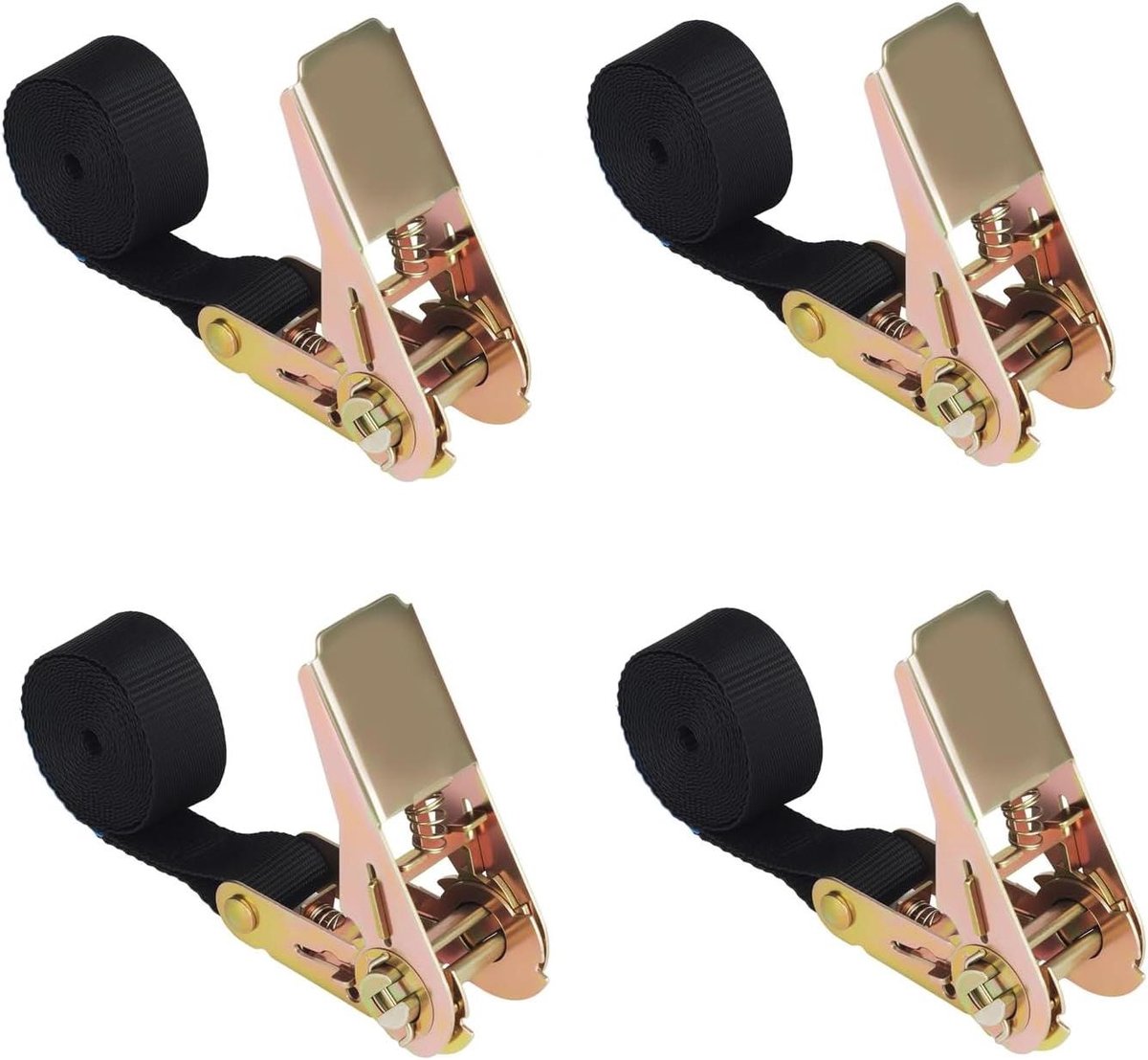 Sjorbanden Set - Spanbanden Vracht - Vervoer Beveiligen - Versterkte Ratel Haken - 25 mm x 4 m - Zwart