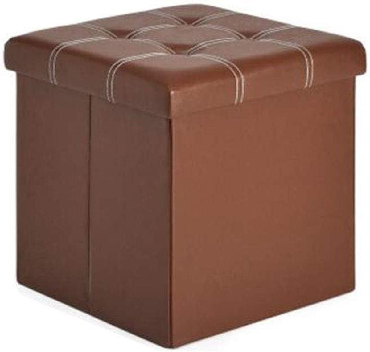 Opbergpoef - Voetenbank Kruk - Extra Zitting - Inklapbaar Traagschuim - 30 cm - Bruin