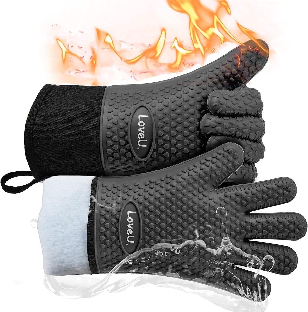 Ovenhandschoenen - Zwart - Klein - Siliconen en Katoen - Voor Koken en Barbecue