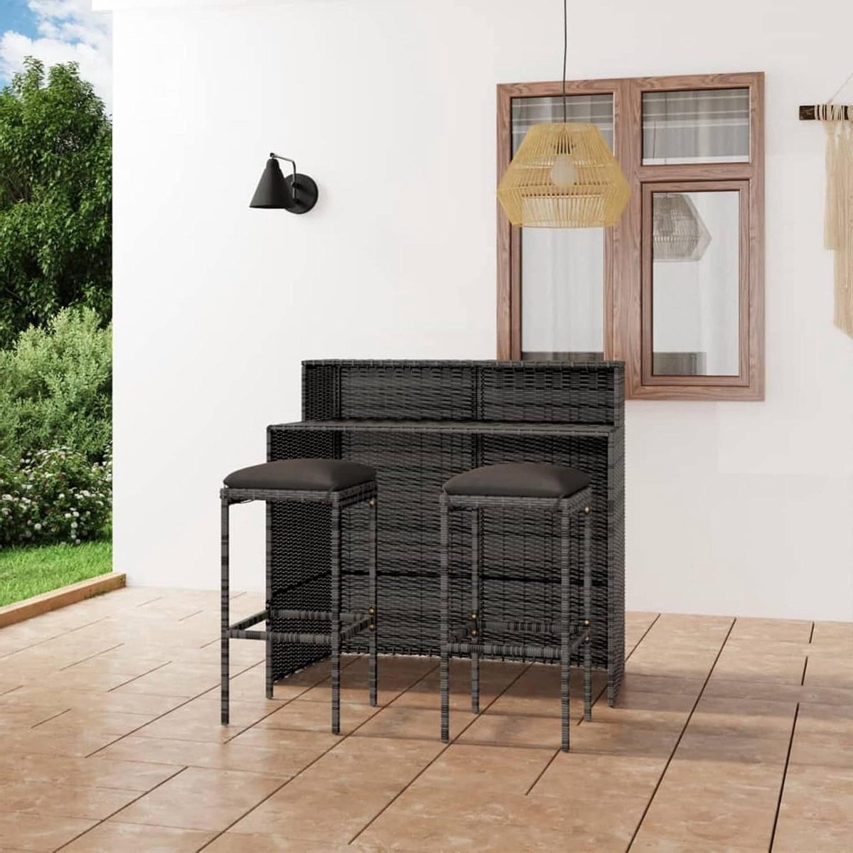 Tuin barset - Buitenmeubels - Gezellig buiten zitten - Weerbestendig rotan - 3-delig - Grijs