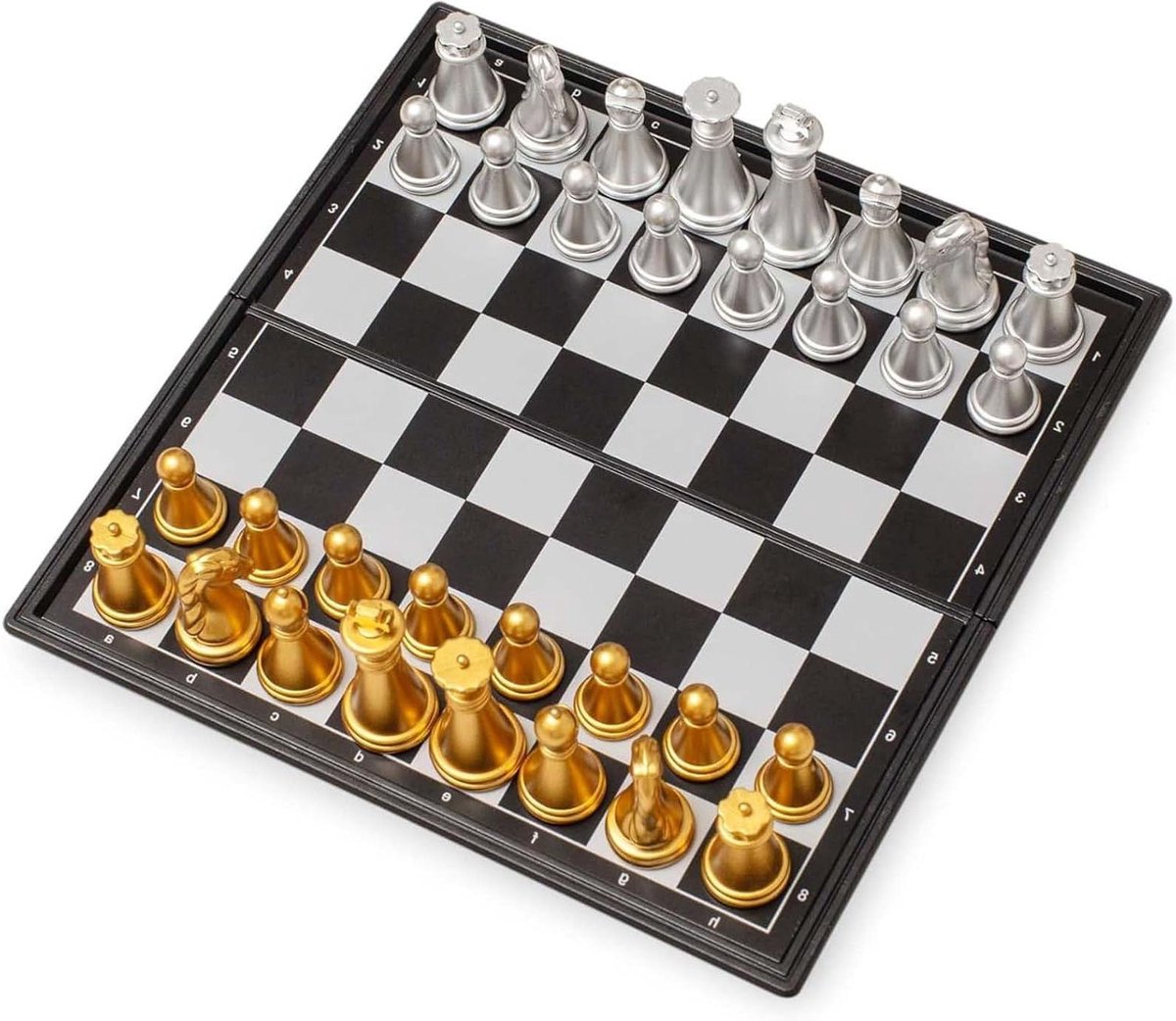 Schaakbord Set - Magnetisch Bord - Logisch Denken - Opvouwbaar Ontwerp - 30 x 15 cm - Goud en Zilver