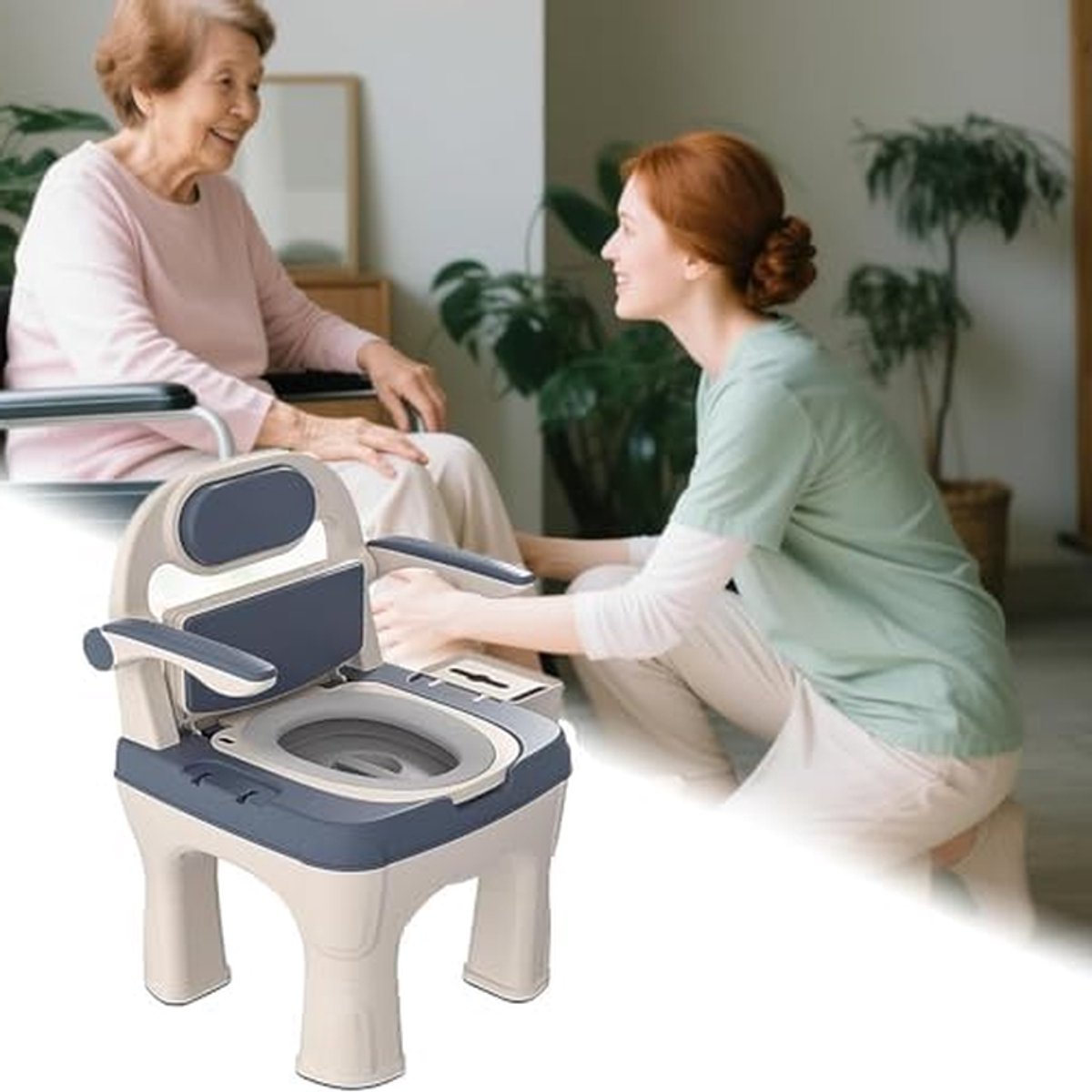 Commode Toiletstoel - Stoel Verhoger - Thuiszorg Mobiliteit - In Hoogte Verstelbaar - 350 lbs Draagvermogen - Grijs