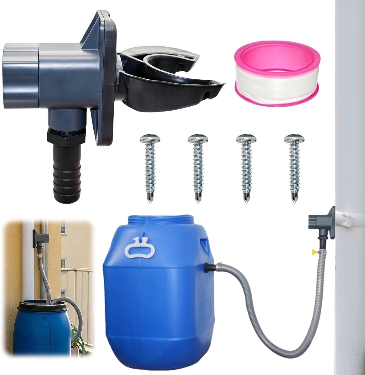 Regenwaterverzamelaar - Grijs - 70-110 mm - Robuuste PVC met Teflonband - Voor Daken tot 80 m²