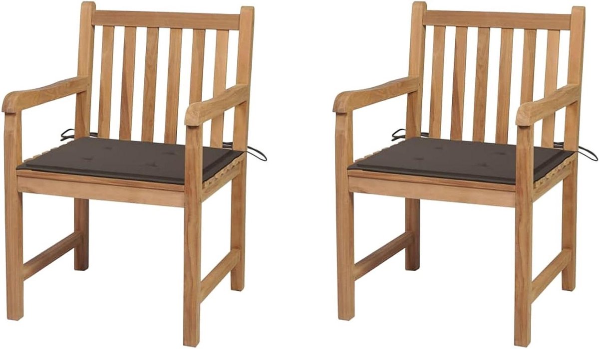 Tuinstoelen met kussens - Houten stoelen buiten - Buiten zitten - Massief teakhout - 2 stuks - Taupe