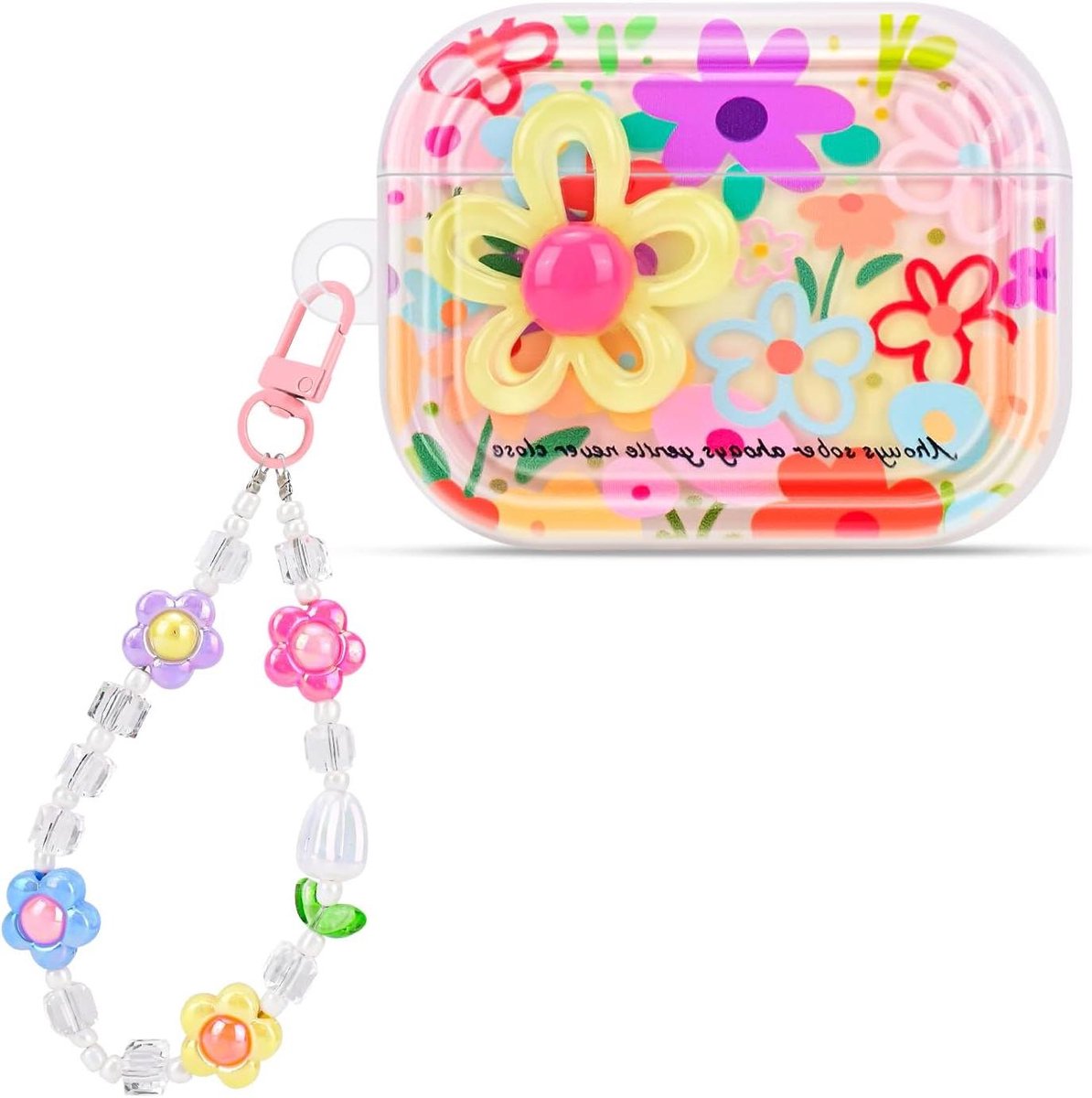Beschermhoes Koptelefoon - Oortjes Case - Dagelijks Gebruik - Met Parelarmband Sleutelhanger - 1 cm - Bloemen Patroon