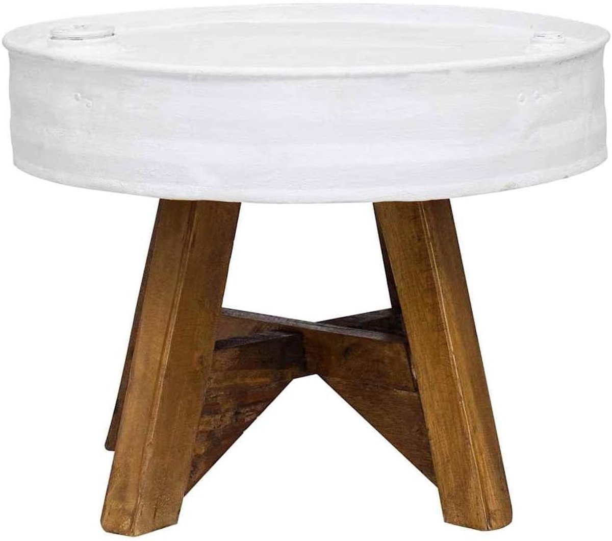 Salontafel industrieel - Bijzettafel vintage - Woonkamer inrichten - Handgemaakt uniek design - 60 x 45 cm - Wit staal