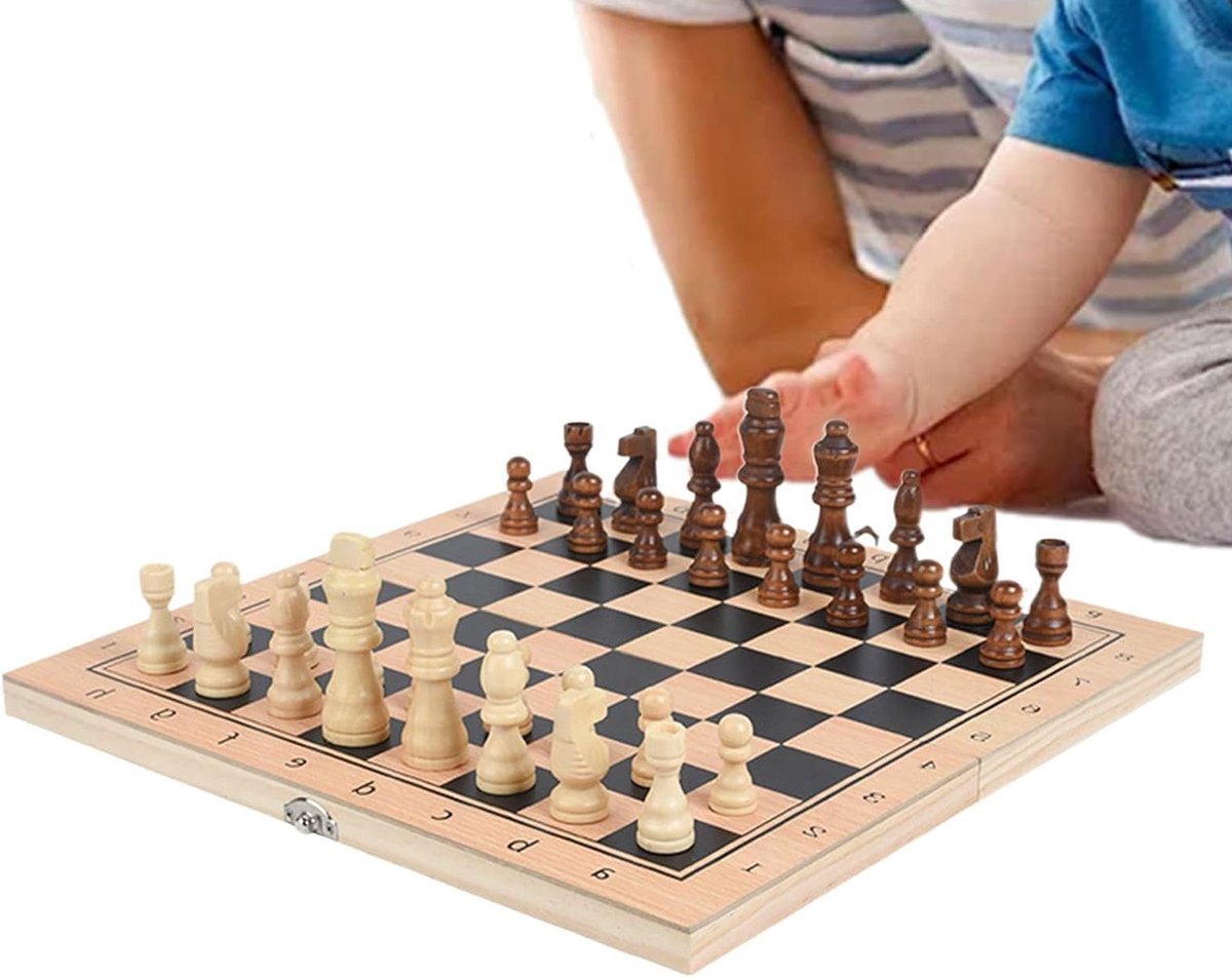 Houten Schaakbord - Strategisch Denkspel - Familie Entertainment - 3-In-1 Ontwerp - 35 x 20 x 0.1 cm - Niet gespecificeerd