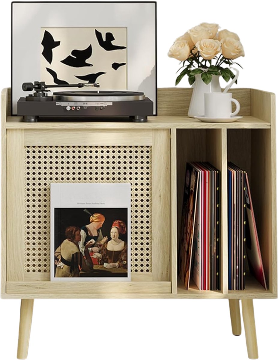 SNJY® Platenspeler Meubel - Platenspeler Kast - LP Houder - Platenhouder - 36,5D x 66B x 64H cm - Lichtbruin