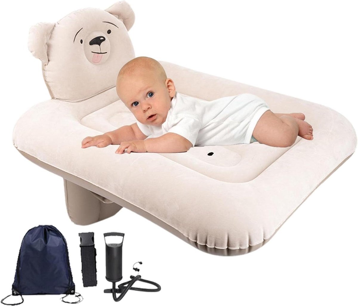 Opblaasbaar Reisbed - Luchtbed Kinderen - Comfortabel Reizen - Verstelbare Lengte - 80 x 82 x 60 cm - Blauw