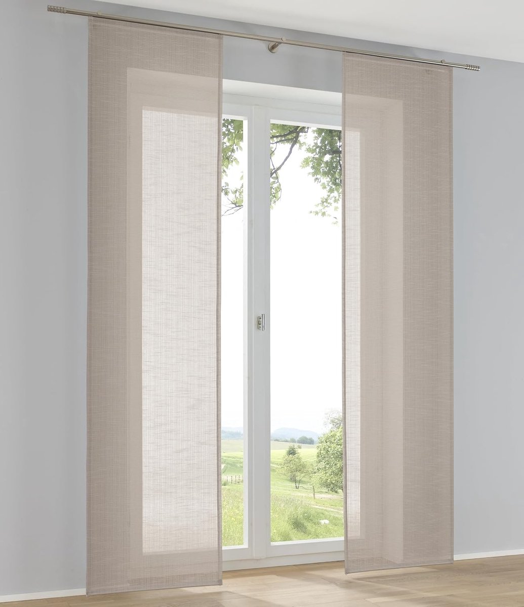 Gestreepte paneelgordijnen - Taupe - 60 x 225 cm - Linnenlook Polyester - Schuifgordijnen voor Ruimteverdeling