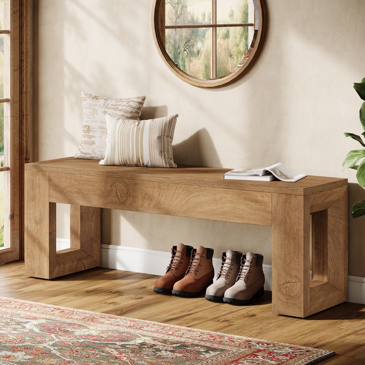 Tribesigns Bank - 120 x 30 x 45 cm - Tafelbanken - Lange Zitbank in Landelijke Stijl voor Hal, Woonkamer, Slaapkamer - Bruin