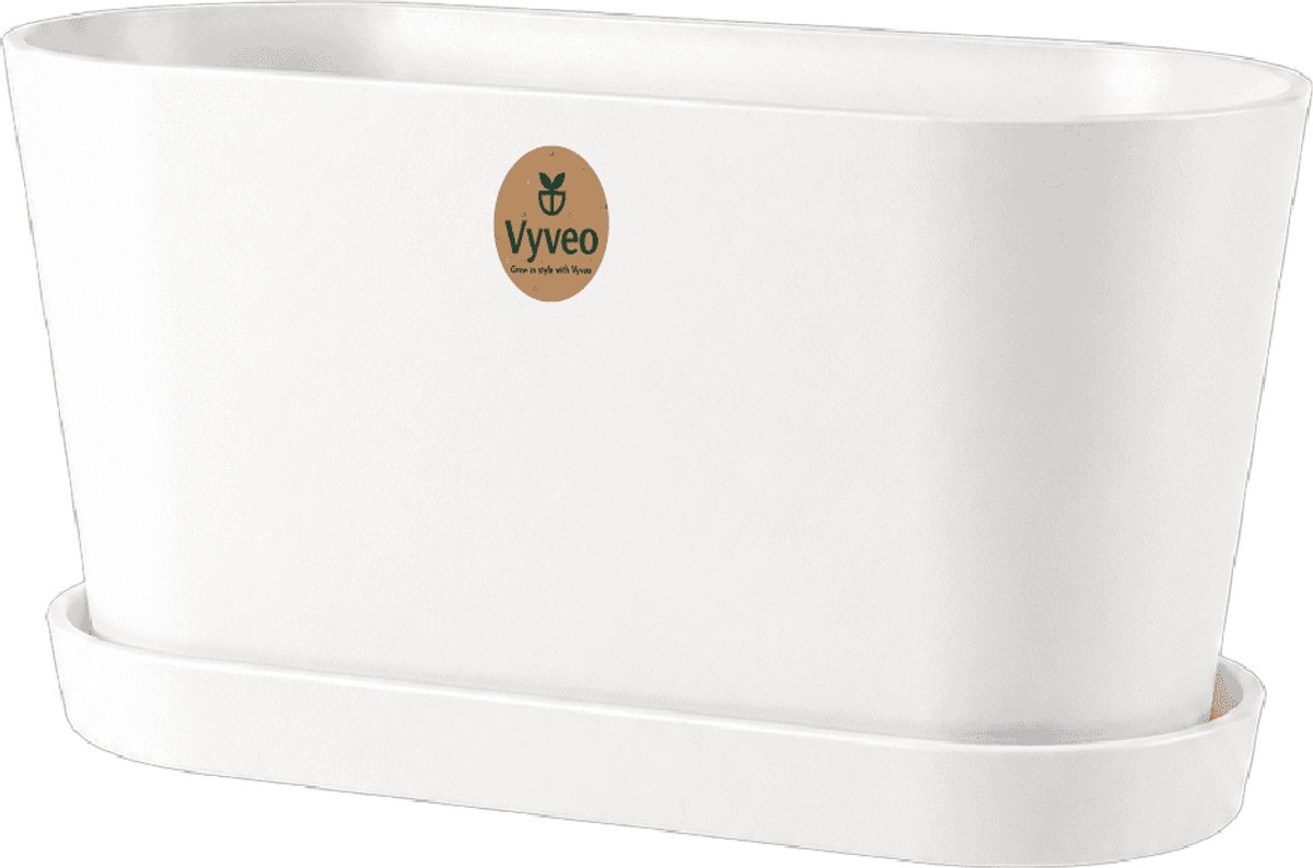 Vyveo - Bloempot Varda met onderzetter - 22x12x13 - Wit - Bloempot voor binnen en buiten - Lichtgewicht - Breukbestendig - Vorstbestendig - UV-bestendig