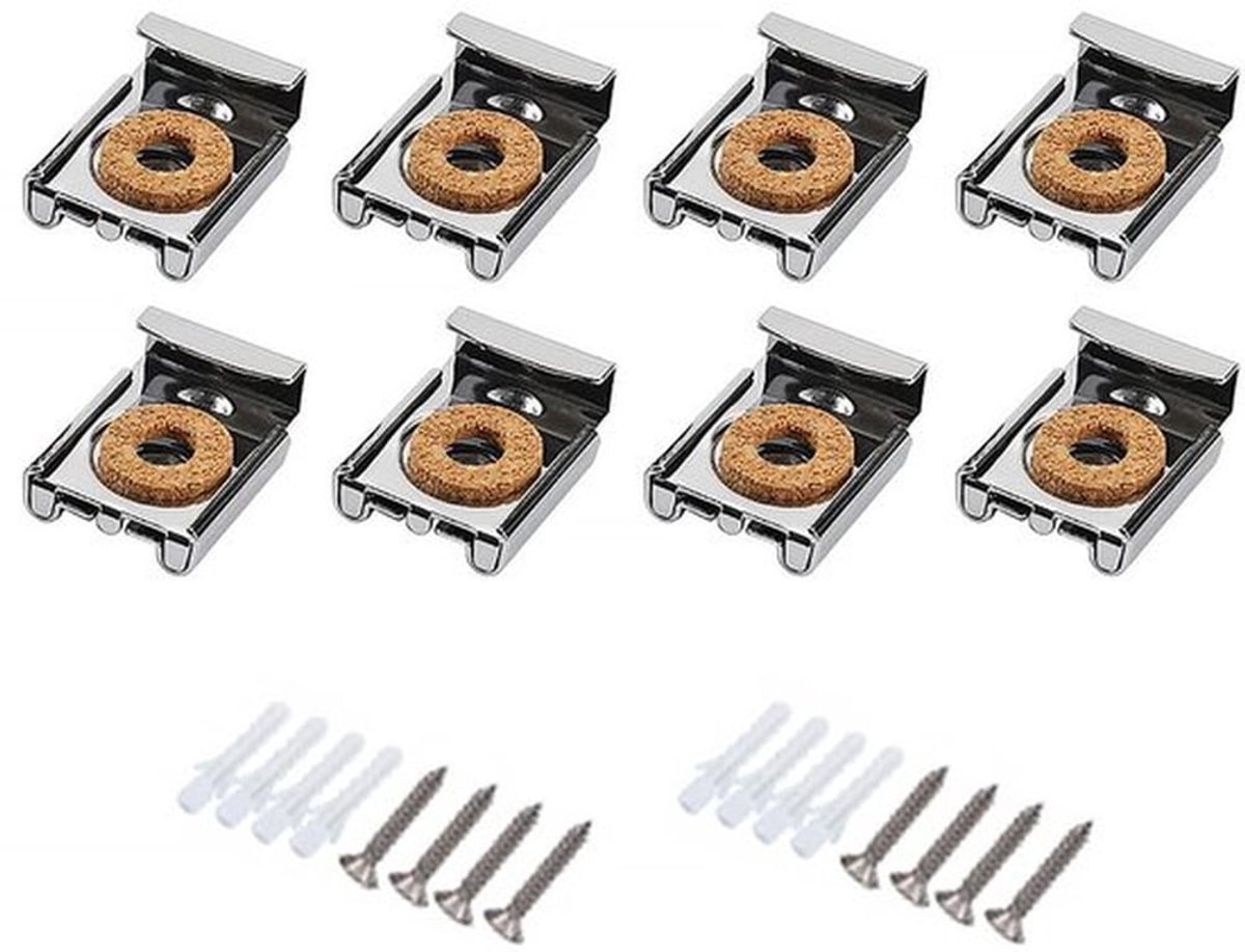 Spiegelbevestigingen, 8 stuks frameloze spiegelglas wandmontageset met veerbelaste spiegelbevestigingsbeugels met stippen en schroeven (zilver)