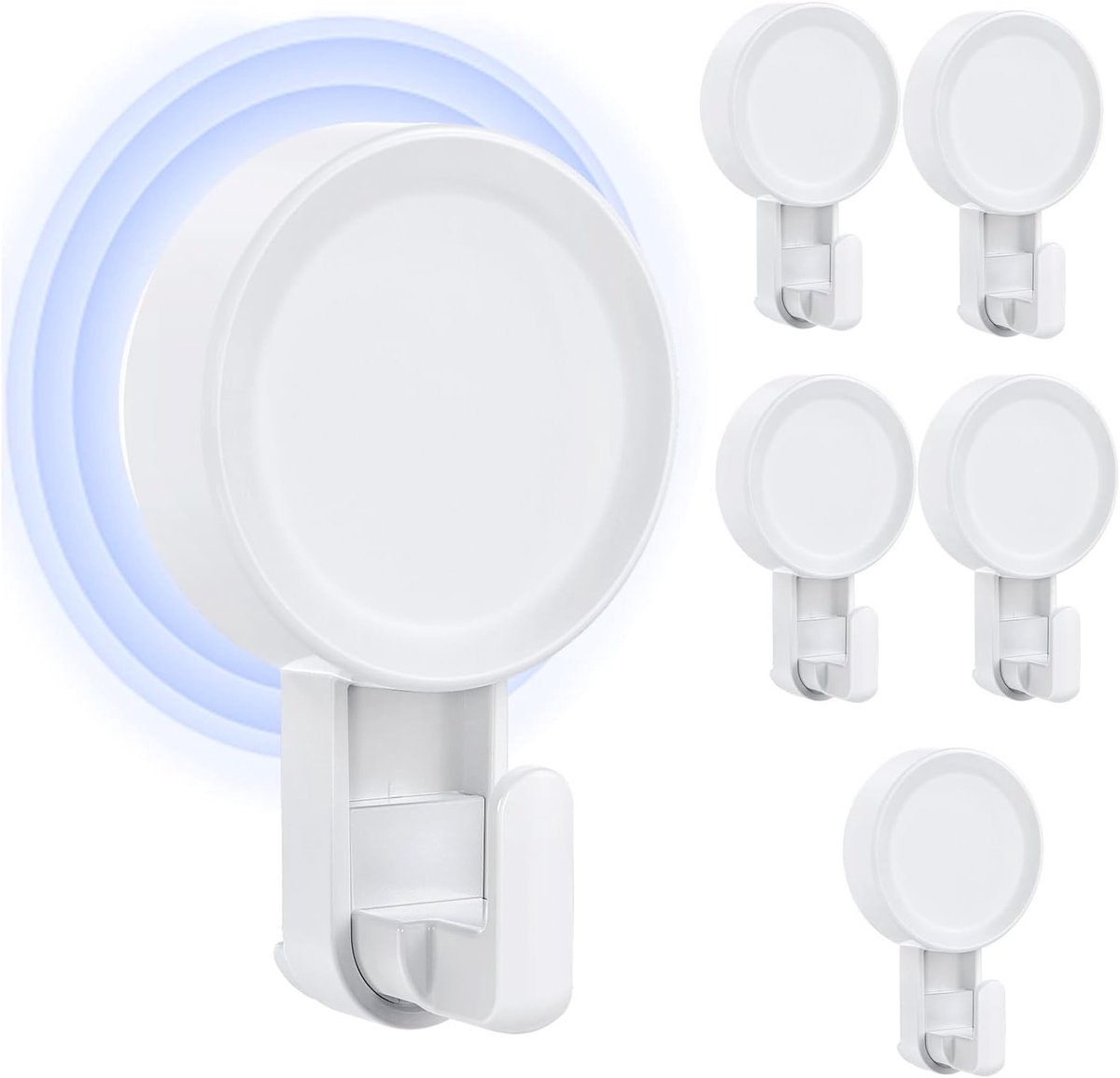 Zware Zuignap Haken voor Badkamer en Keuken, Sterke Verwijderbare Plastic Hangers voor Handdoeken, Loofah en Decoratie, Set van 6, Wit