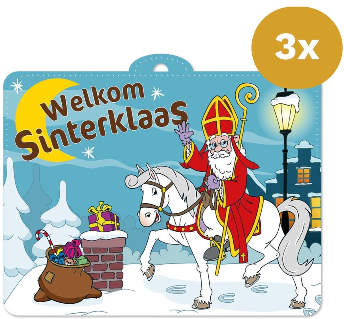 3x Sinterklaas Feestschild 30 x 40cm - Welkom Sinterklaas Deurbord - Gevel & Raam Decoratie
