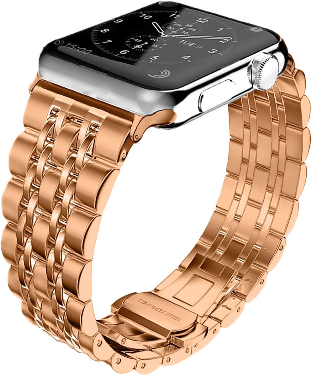 Stalen vervangingsarmband voor 49 mm, 45 mm, 44 mm, 42 mm Apple Watch - Geschikt voor Ultra, SE, Series 9, 8, 7, 6, 5, 4, 3, 2, 1 - Luxe, Duurzaam en Comfortabel