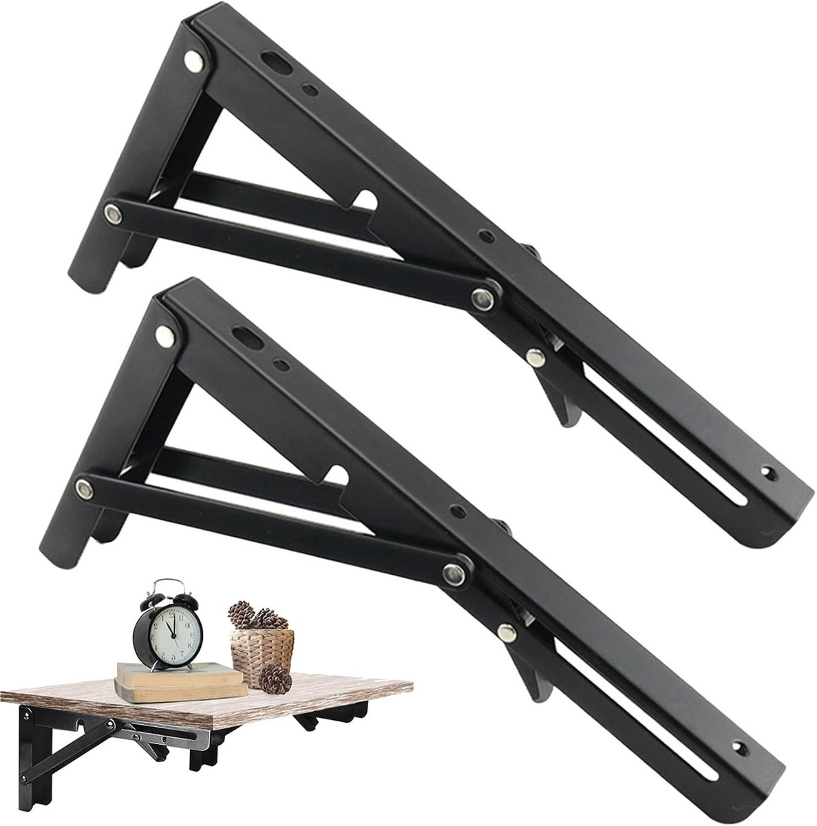 Set van 2 Vouwbare Consoles van Metaal, Ideaal voor Planken, Muren en Tafels, Zwart
