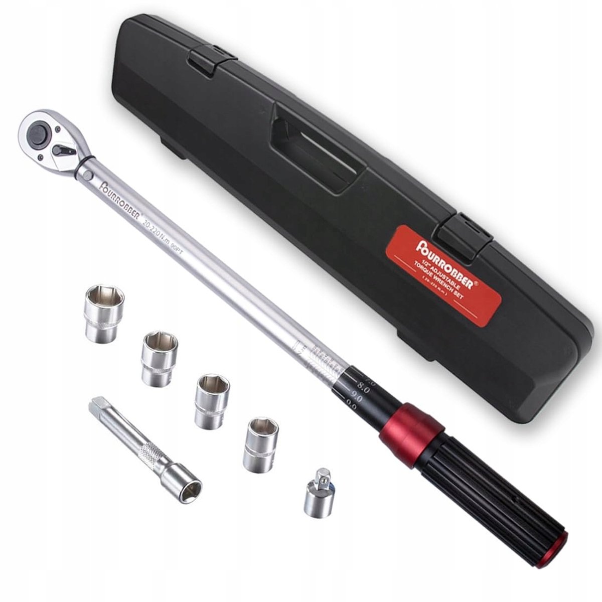 FOURROBBER Momentsleutel 20-220 Nm 1/2" zet Ratel in Doppen