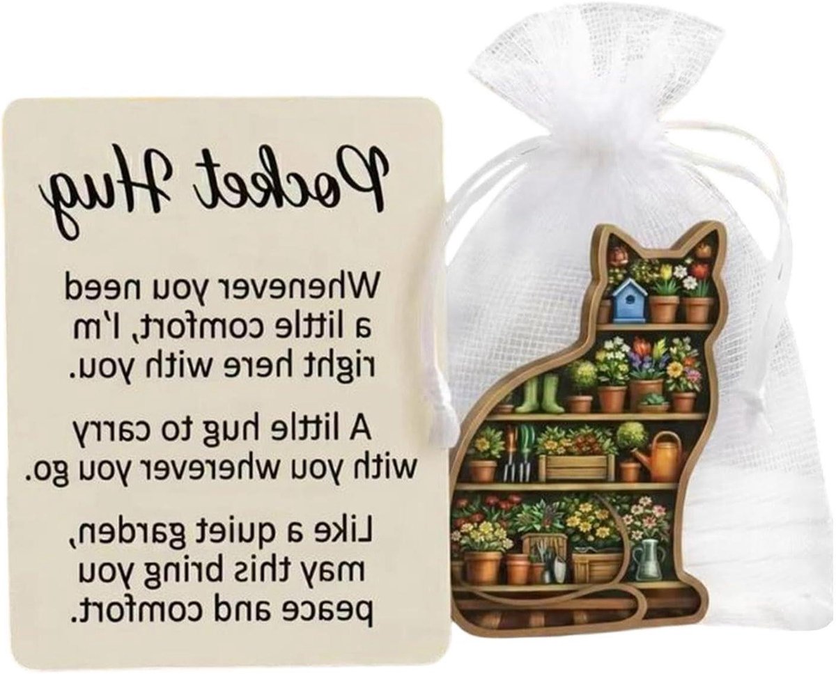 Emotie Pocketkaart - Mini Kat Decoratie - Gevoelens Uiten - Artistiek Hartverwarmend - 7 x 5 x 2 cm