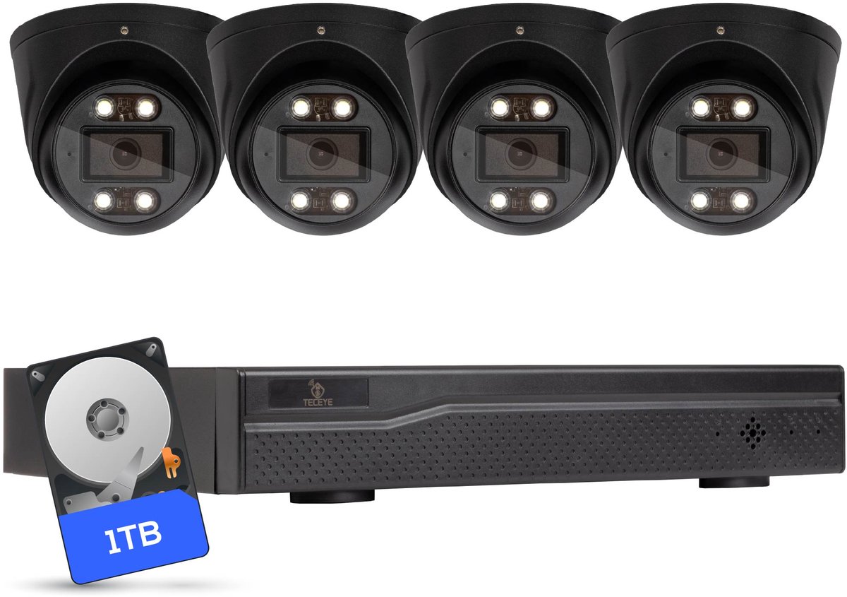 Teceye Compleet Camera Beveiliging Set met 4x POE Camera's - 1TB - Beveiligingscamera - Beveiligingscamera binnen - Beveiligingscamera buiten - CCTV Camera systeem - Beveiligingscamera set - Bewakingscamera set