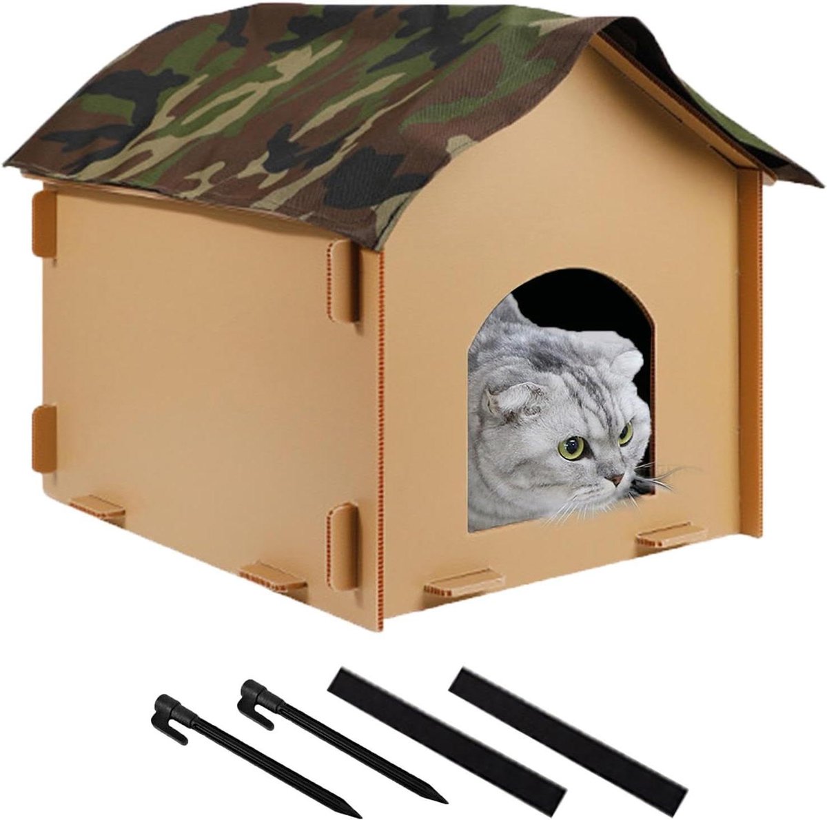 Kattenhok Buiten - Buitenverblijf Kat - Bescherming Dieren - Waterdicht PP Materiaal - 52 x 6.5 x 6.5 cm - Grijs