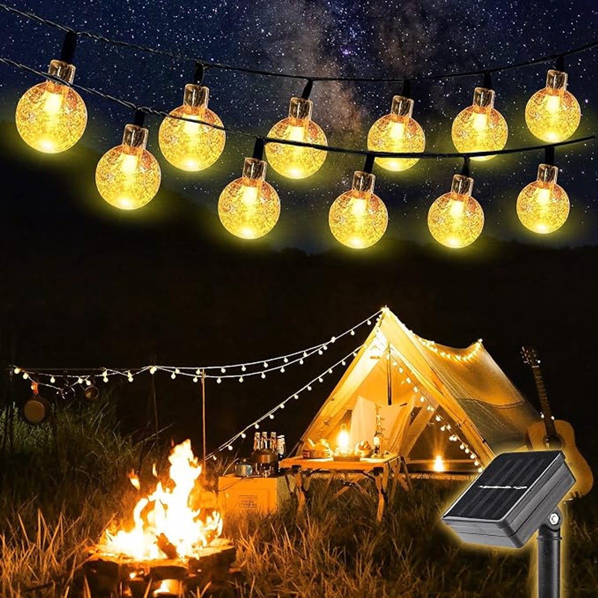 Solar LED Lichtketting 5 m – 20 Kristallen Bollen – Sfeerverlichting voor Tuin, Bomen, Terras en Feesten – Binnen en Buiten