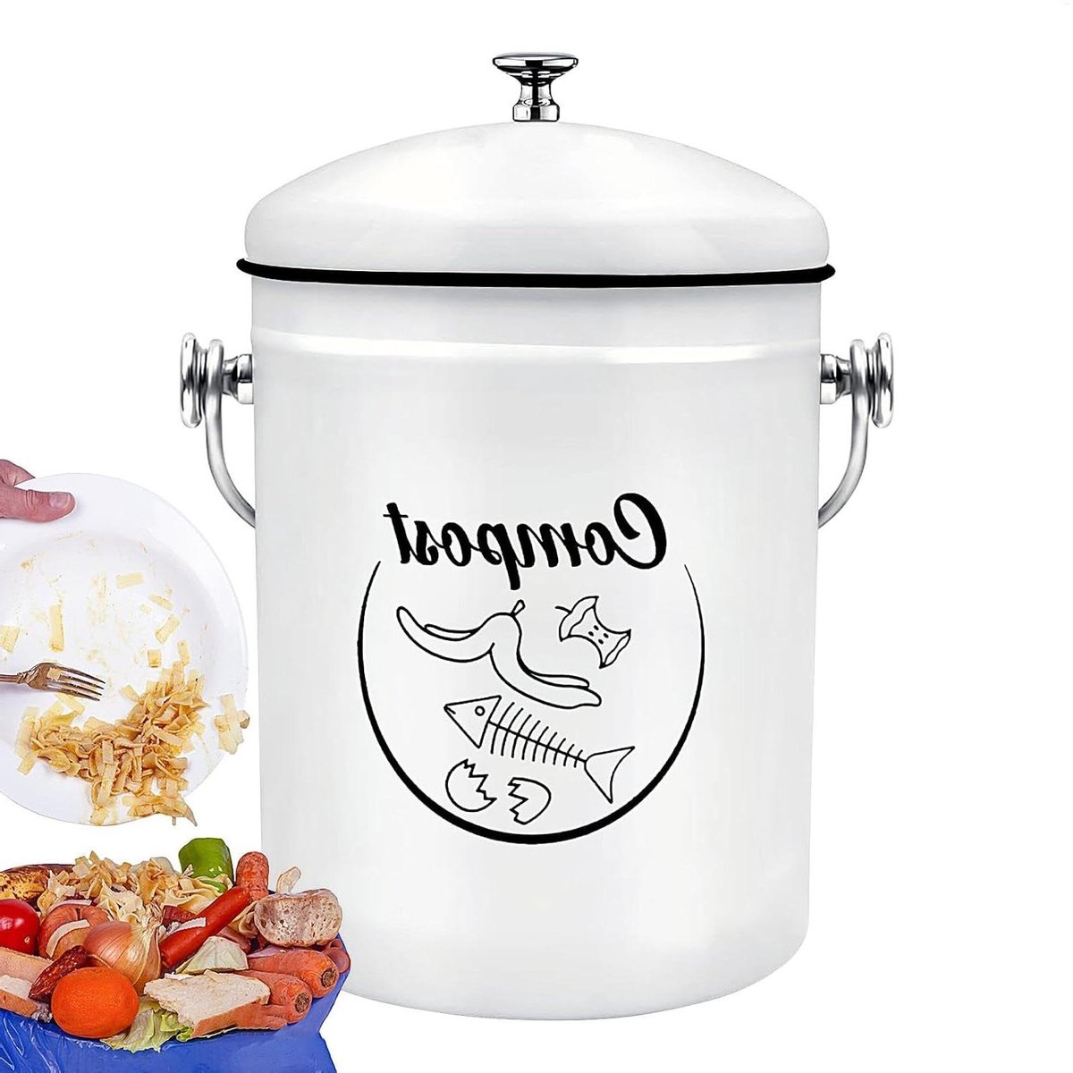 Compostcontainer Keuken - Afvalbak Aanrecht - Voedselresten Verzamelen - Geurbestendig Deksel - 5 Liter - Metaal