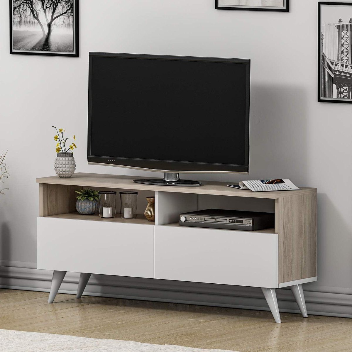 TV Lowboard - TV Kast TV Tafel - Media Opslag - Clamshell Design - 120 cm - Avola Wit