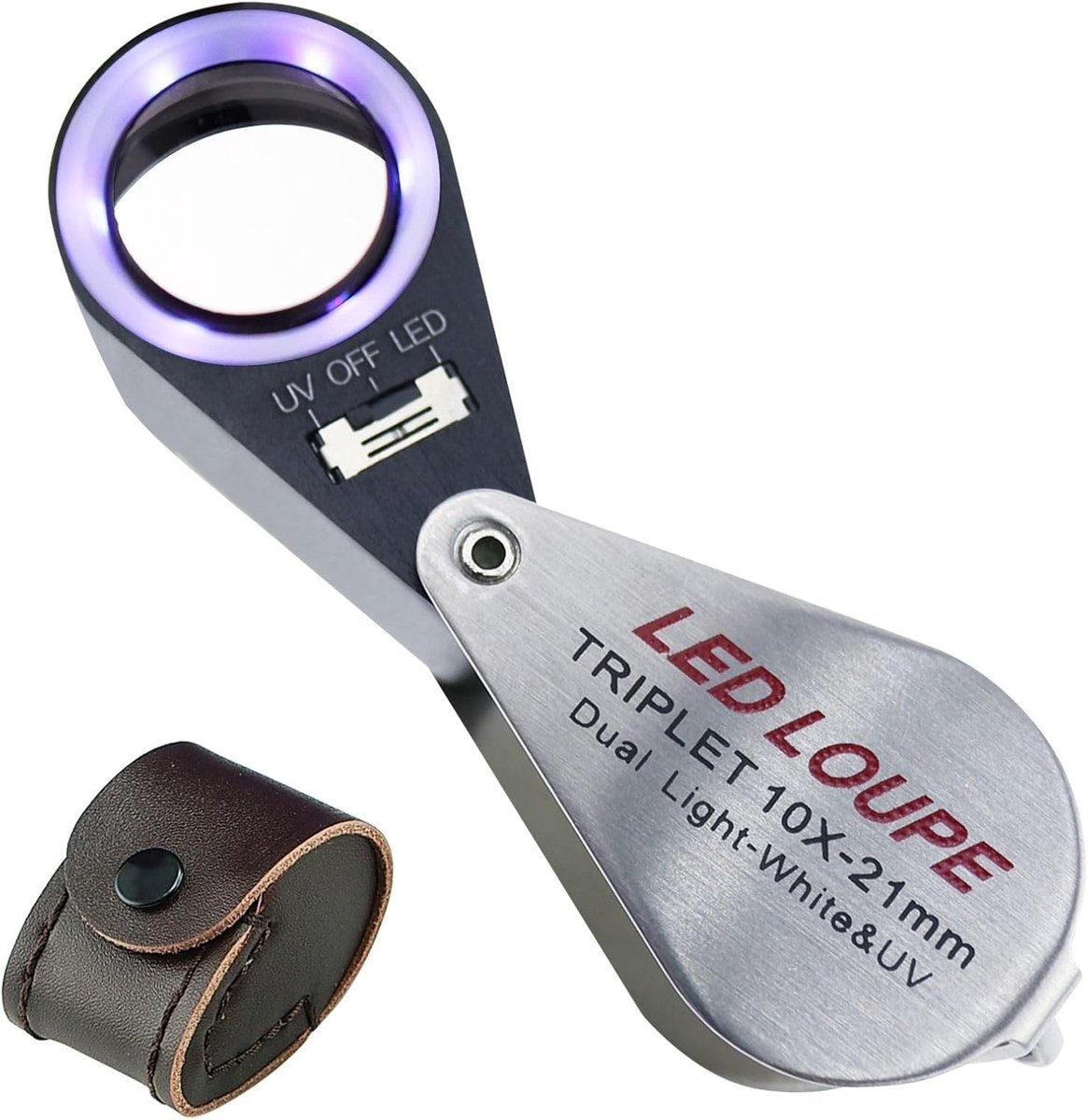 Loepbril - Wit - 21 mm Tripletlens - Vergrootglas met UV- en LED-licht - Voor Juweliers, Sieraden en Edelstenen