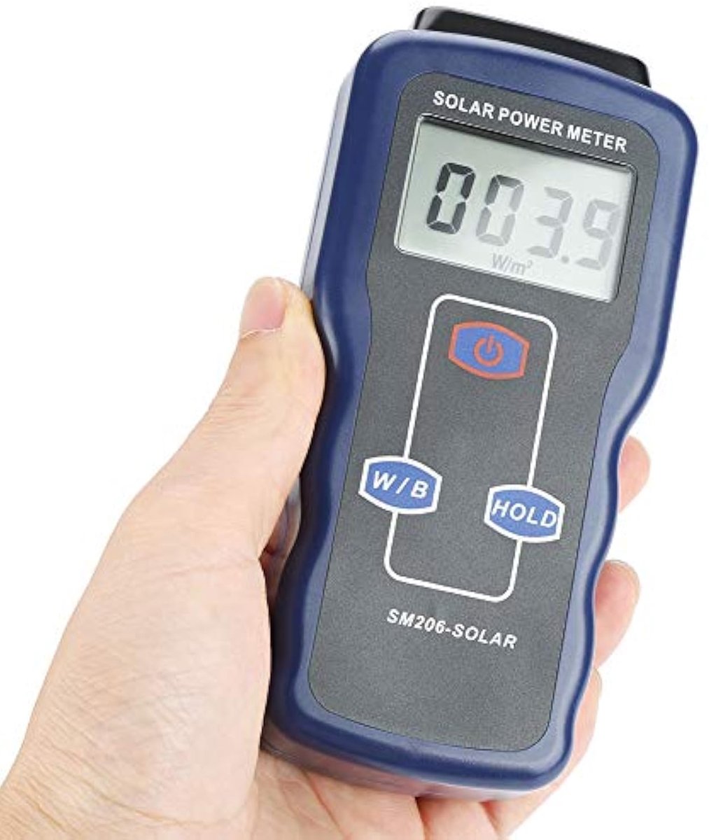 Draagbare zonne-energiemeter SM206, energiemeter voor zonnepanelen, tuinieren, huis en buiten (0,1-1999,9 W/m²) 0,1-1999,9 Btu/(ft²-h)