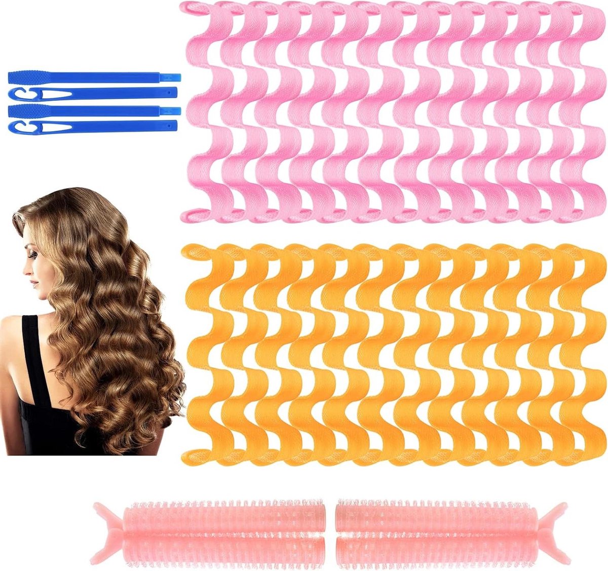 Krulspelden set - Haarrollers zonder hitte - Haar stylen - Warmtevrije krullen - 24 stuks van 30 cm - Roze