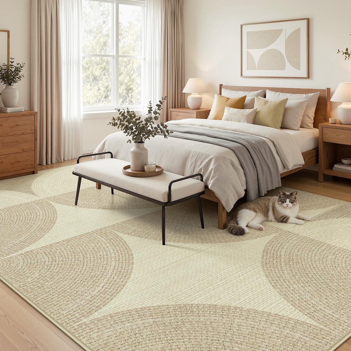 LITTLE TREE Geometrisch Tapijt - 200 x 300 cm - Machinewasbaar - Anti‑slip - Modern Minimalistisch - Beige - voor Woonkamer Slaapkamer Eetkamer Kantoor