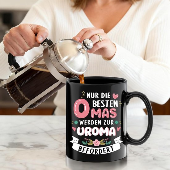 Mok Uroma Cadeau - Overgrootmoeder Mok - Zwangerschap Aankondigen - Dubbelzijdig Bedrukt - 350 ml - Zwart — afbeelding 4