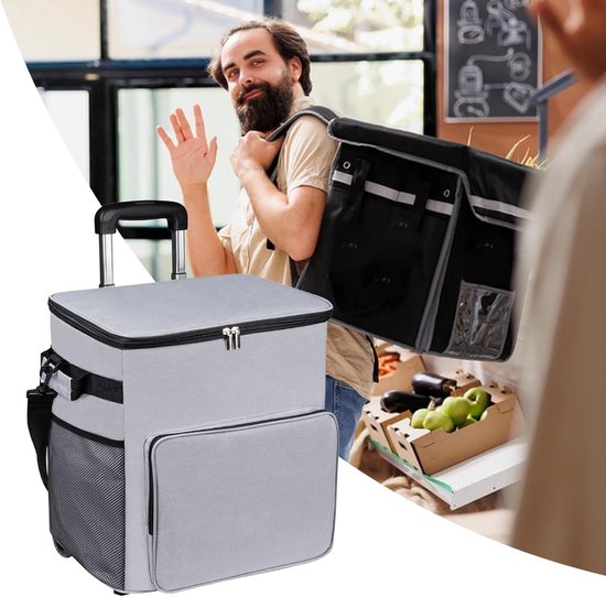 Rollende Koelbox - Koeltas Trolley - Outdoor Picknicks - Waterdichte Isolatie - 35 Liter Capaciteit - Grijs van Merkloos — afbeelding 4