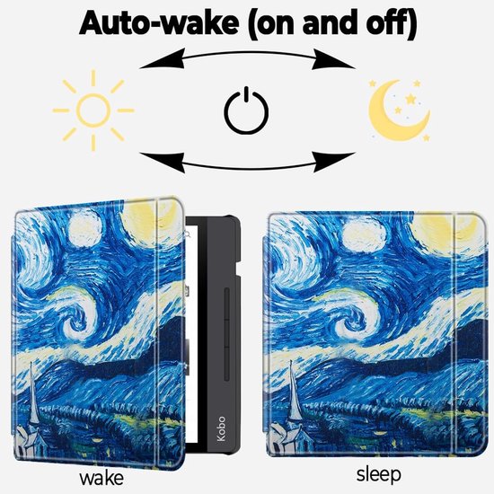 Kobo Libra H20 Hoes - E-reader Cover - Bescherming E-reader - Automatische Slaapfunctie - 7 inch - Van Gogh Design — afbeelding 5
