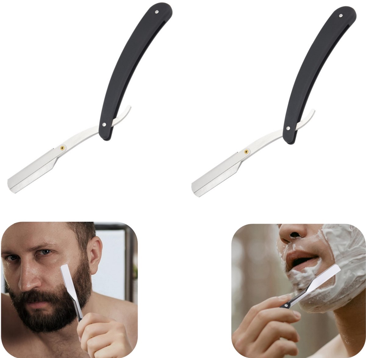 2 stuks scheermes - scheermes - heren scheermes - roestvrijstalen scheermes - handmatig - opvouwbaar - gemakkelijk schoon te maken - huishoudaccessoires - geschikt voor baard, haar, kapsalon (zwart, 14,7*2,5 cm)