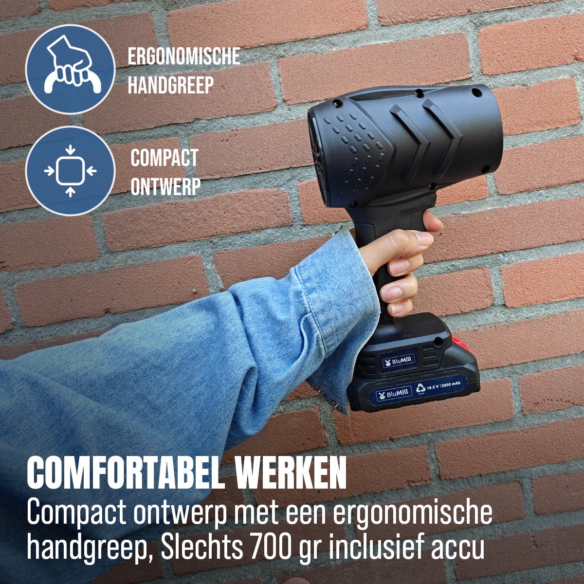 BluMill Turbo Bladblazer - Accu Bladblazer - Draadloos - 18,5V 2,0Ah - Incl. Accu en Oplader - Lichtgewicht – foto 6