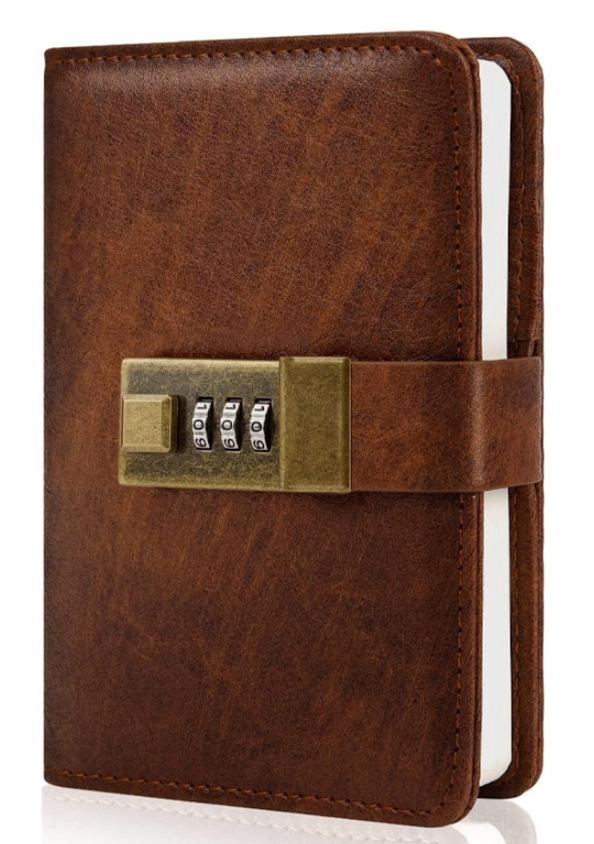 Dagboek met Slot - Cijferslot met Code - Hervulbaar - A5 - 100 vellen - 200 pagina's - Navulbaar vintage dagboek - Notebook Marmer - Notepad - Agenda - Weken - Volwasennen - Bruin