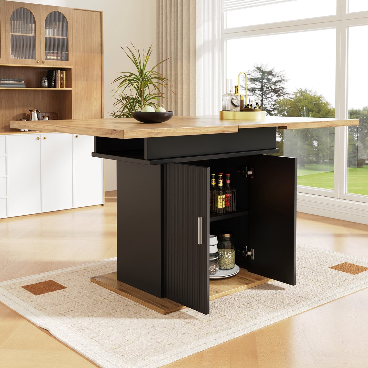 Intebiki Uitschuifbare eettafel (140×70 cm) - keukentafel met opbergplanken - Eettafel met drie planken - Geschikt voor keuken en woonkamer - wit