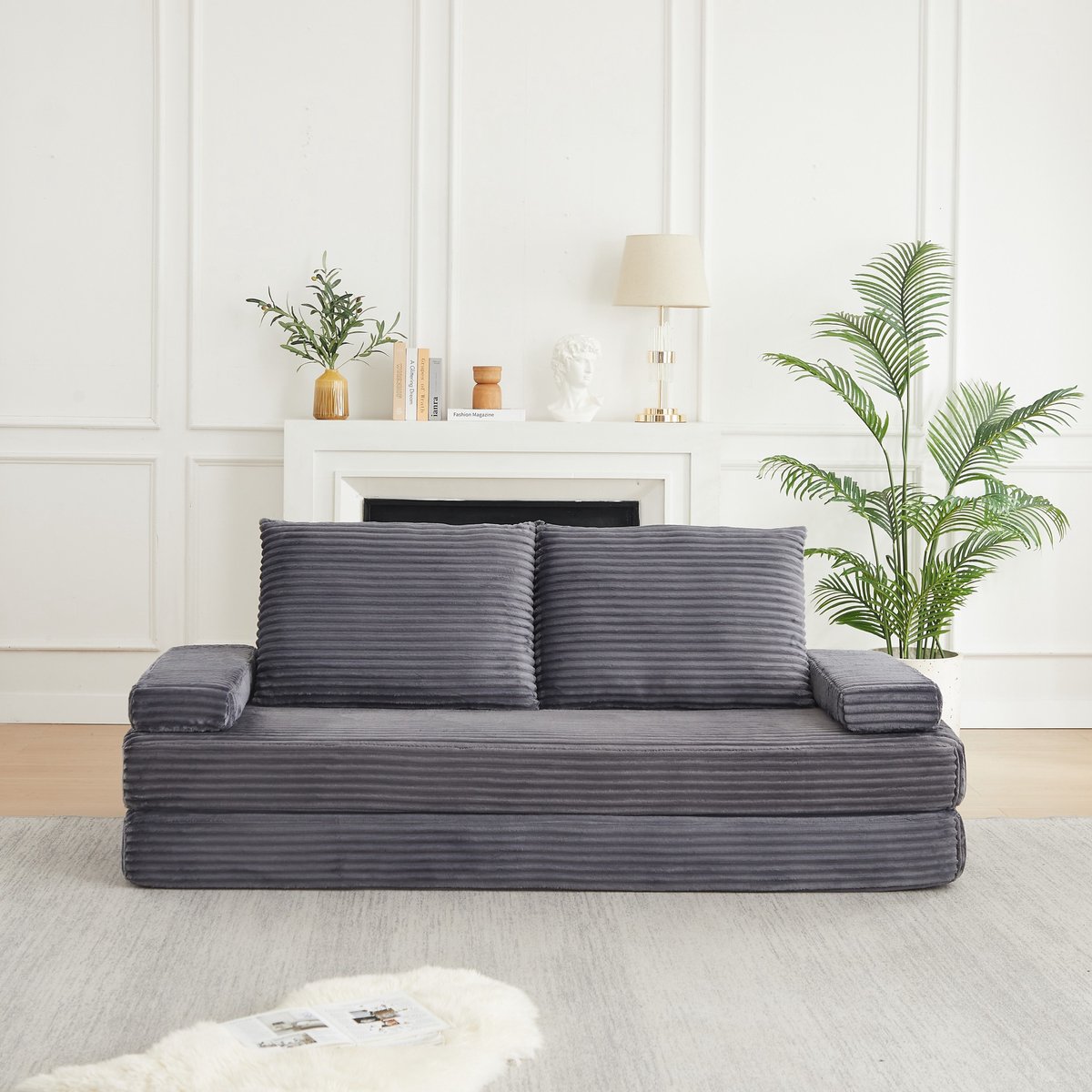 PHOEBE CAT Corduroy bank - Chaise longue - Tatami - Verstelbare armleuningen - Verlengd zitkussen - Grijs