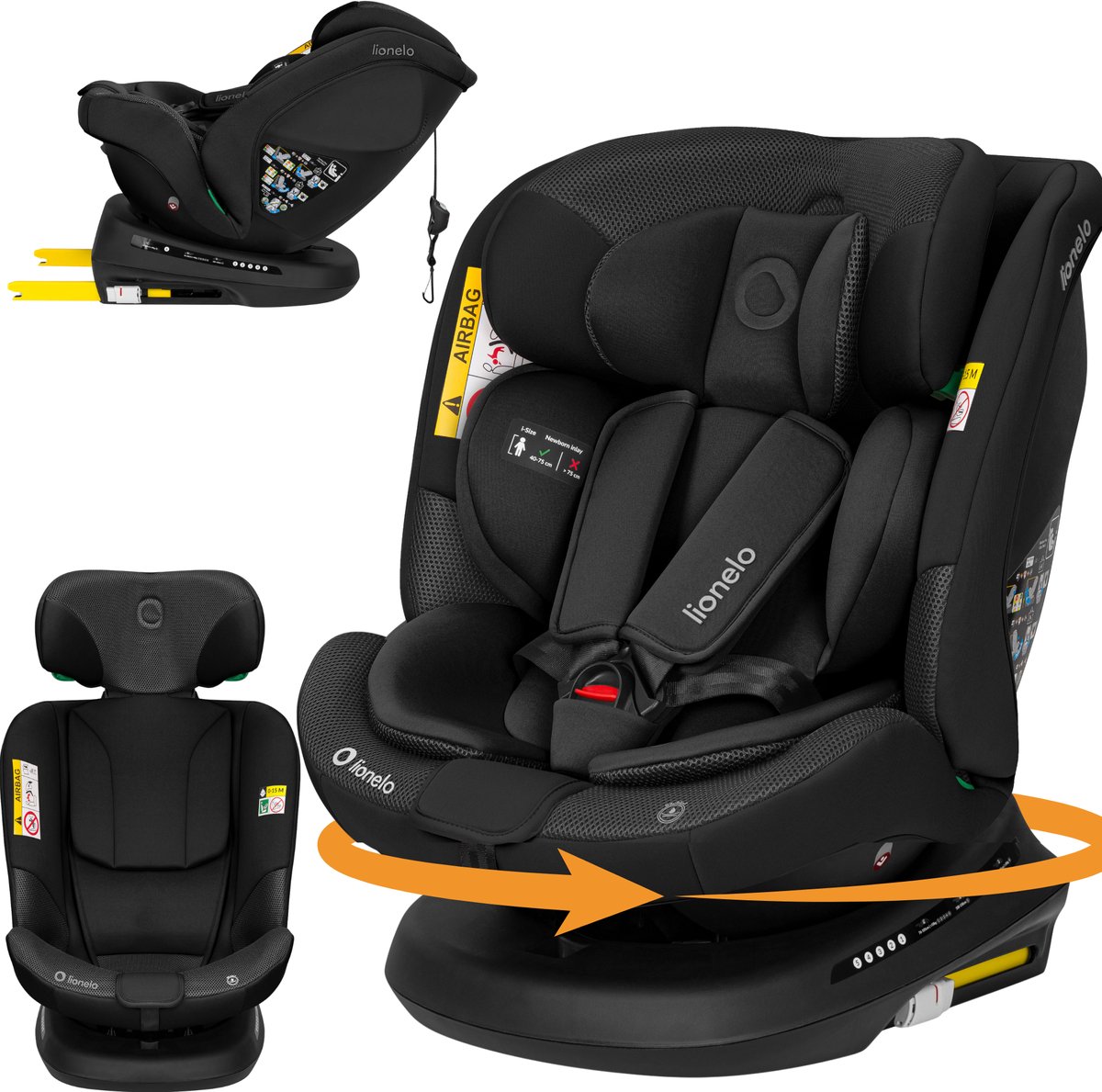 Lionelo Bastiaan Plus i-Size Autostoel 40-150 cm – 360° Draaibare Autostoeltje – ISOFIX & Top Tether – RWF tot 105 cm – vanaf Geboorte tot 12 Jaar – Verstelbare Hoofdsteun – 6 Ligstanden – R129