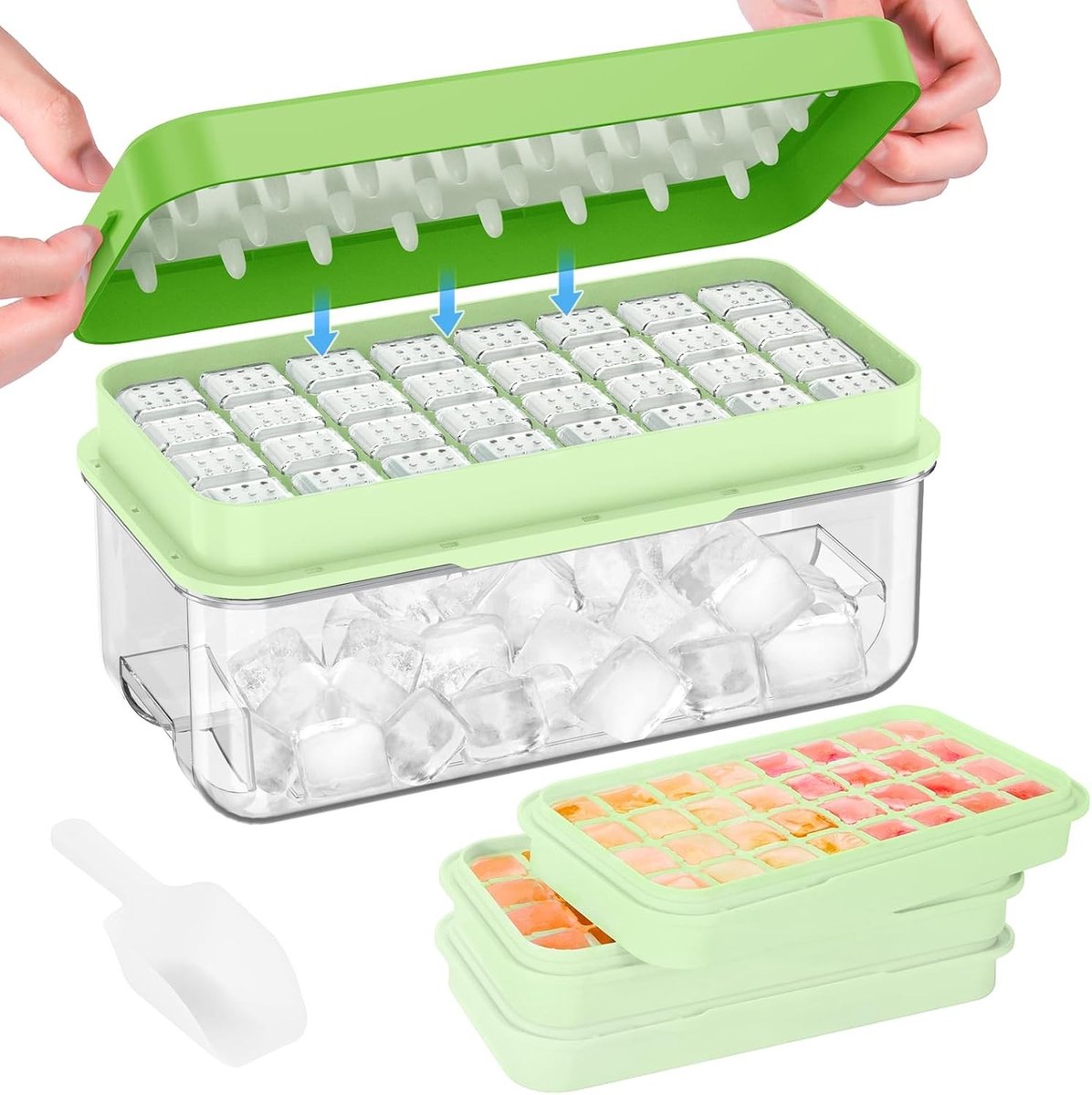 Ijsblokjesmachine voor crushed ice - Groen - 3 tier - Plastic ijsblokjesvorm met deksel - Voor thuis en bars