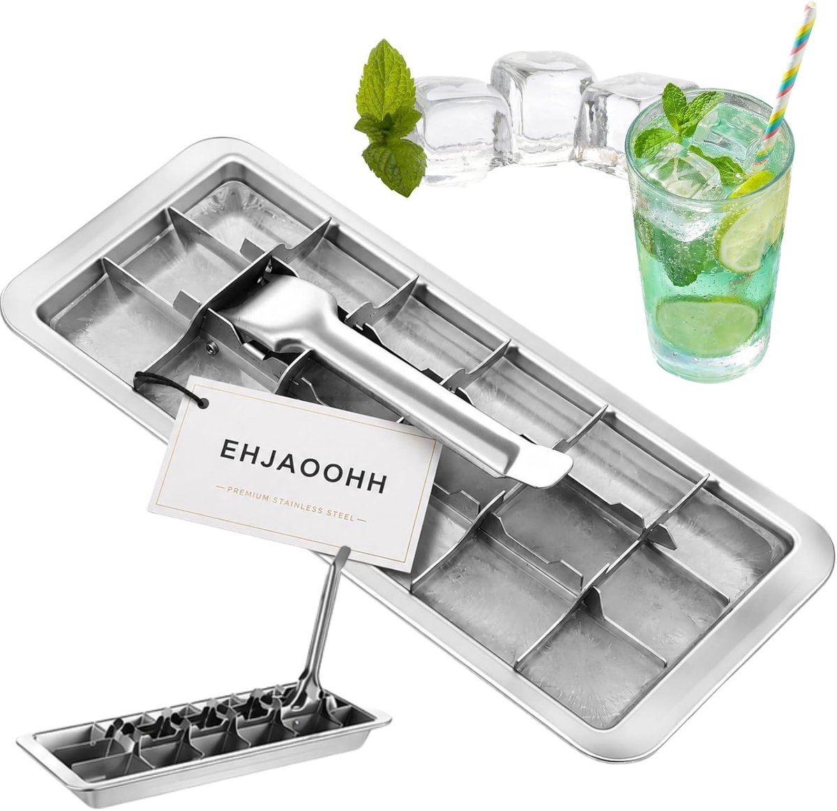 IJsblokjesmachine voor crushed ice - RVS - 28,5 x 12 cm - Met 18 vakken en ontspanningshendel - Voor koken en cocktails