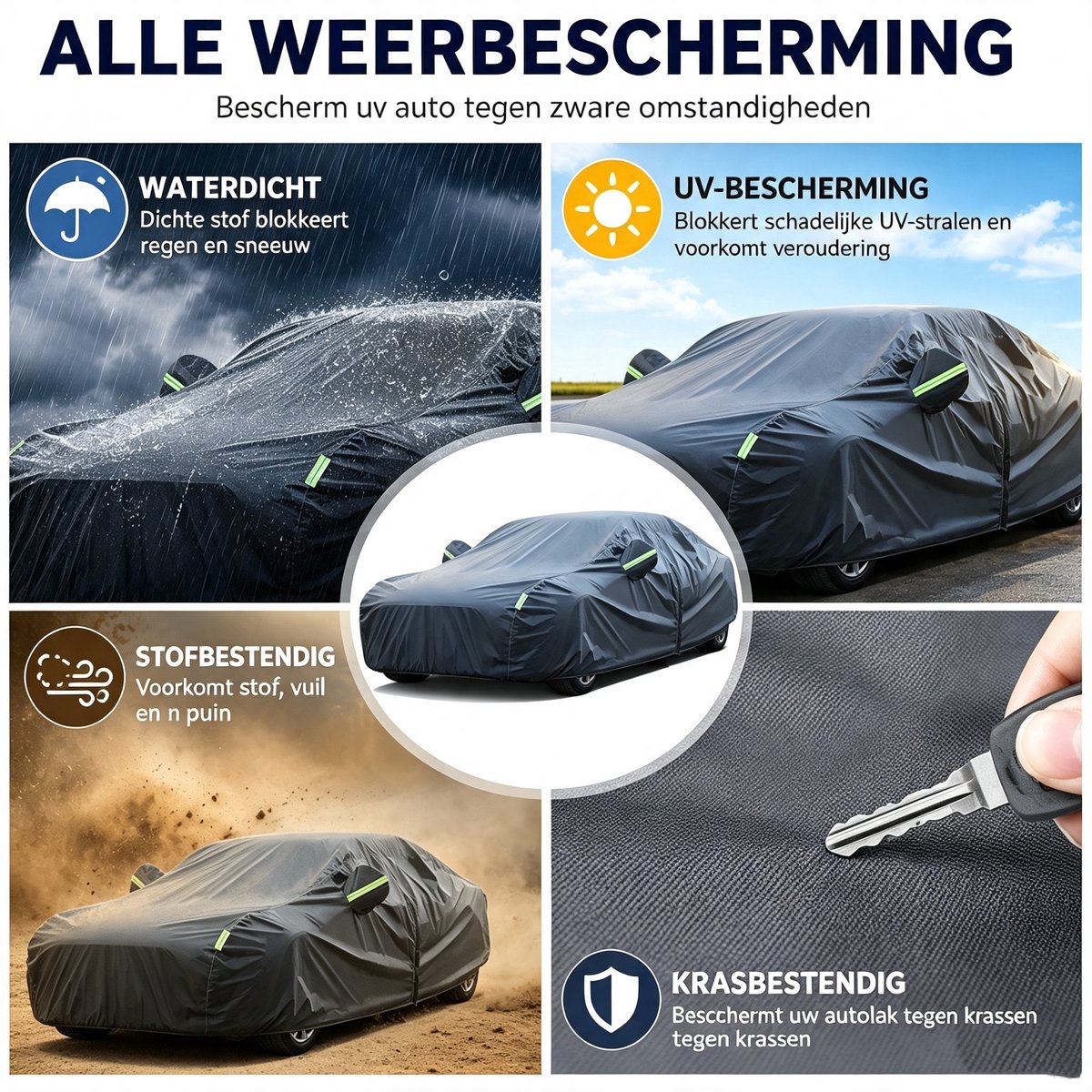 KZQ Universele Auto Car Cover - Waterdicht & UV-Bestendig - Voor Sedan - Maat XXXXL (4.9-5.0m) - Zwart